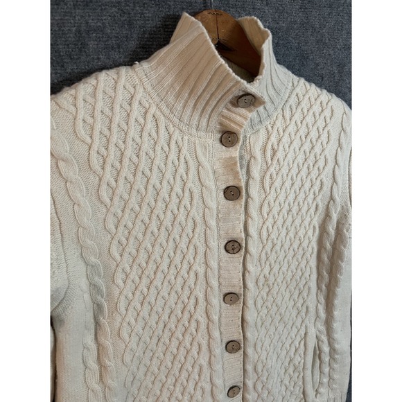 VTG Carraig Donn Women Wool Ireland Button Cardigan M Cable Knit Ivory Lined - Picture 7 of 11